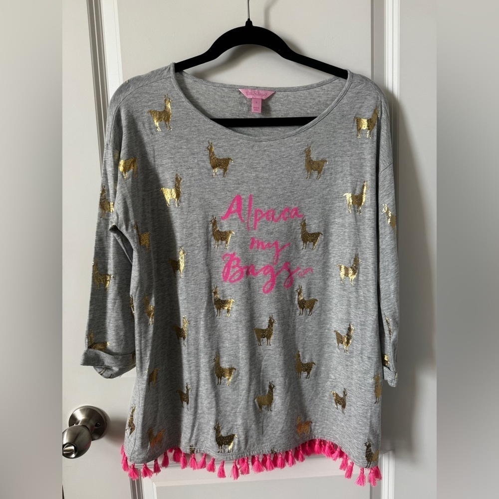 NWOT Lilly Pulitzer Gray and Gold Alpaca Long Sleeve Tee Size Small